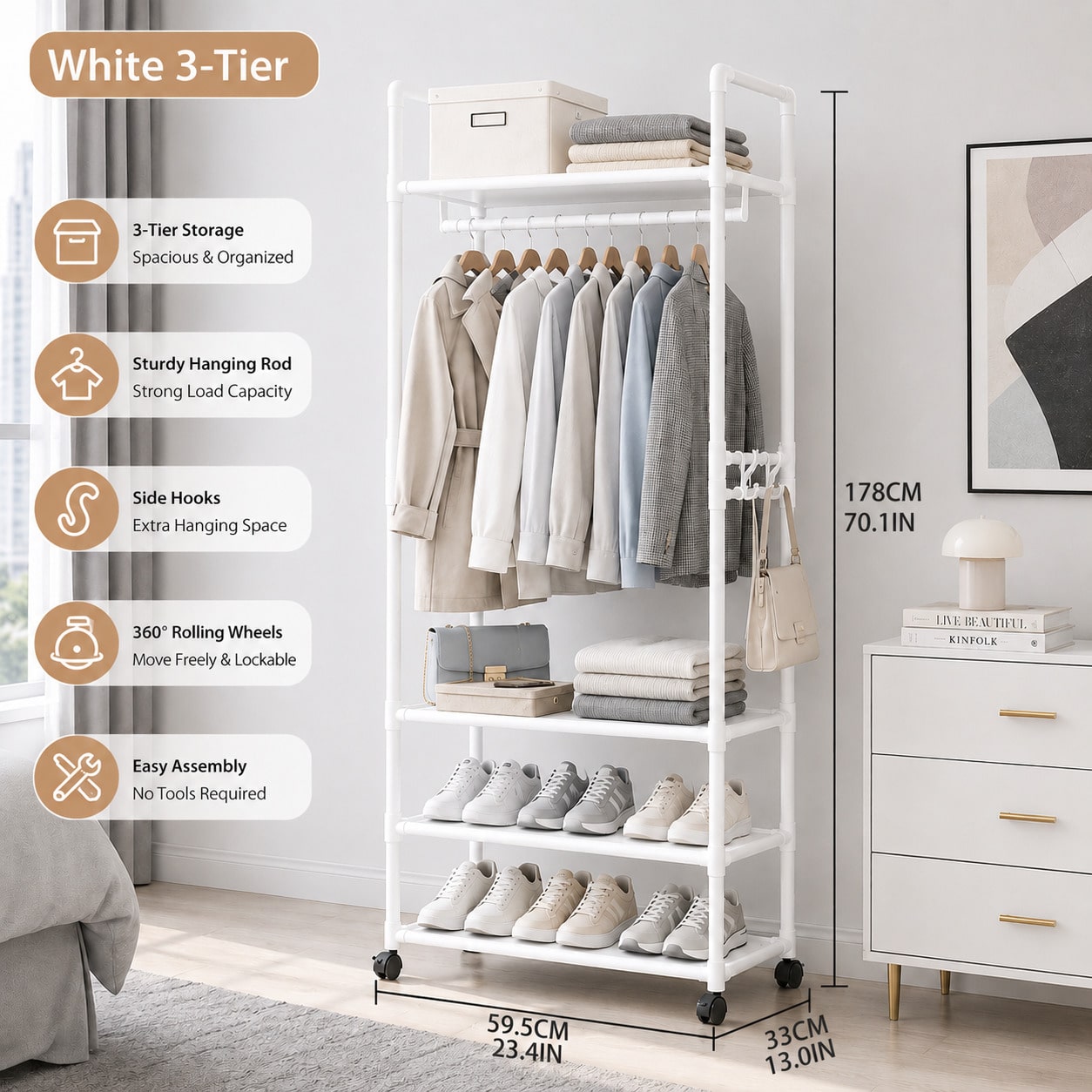 Rolling Clothes Rack With Whee - Fishing Rod Travel recension och pris