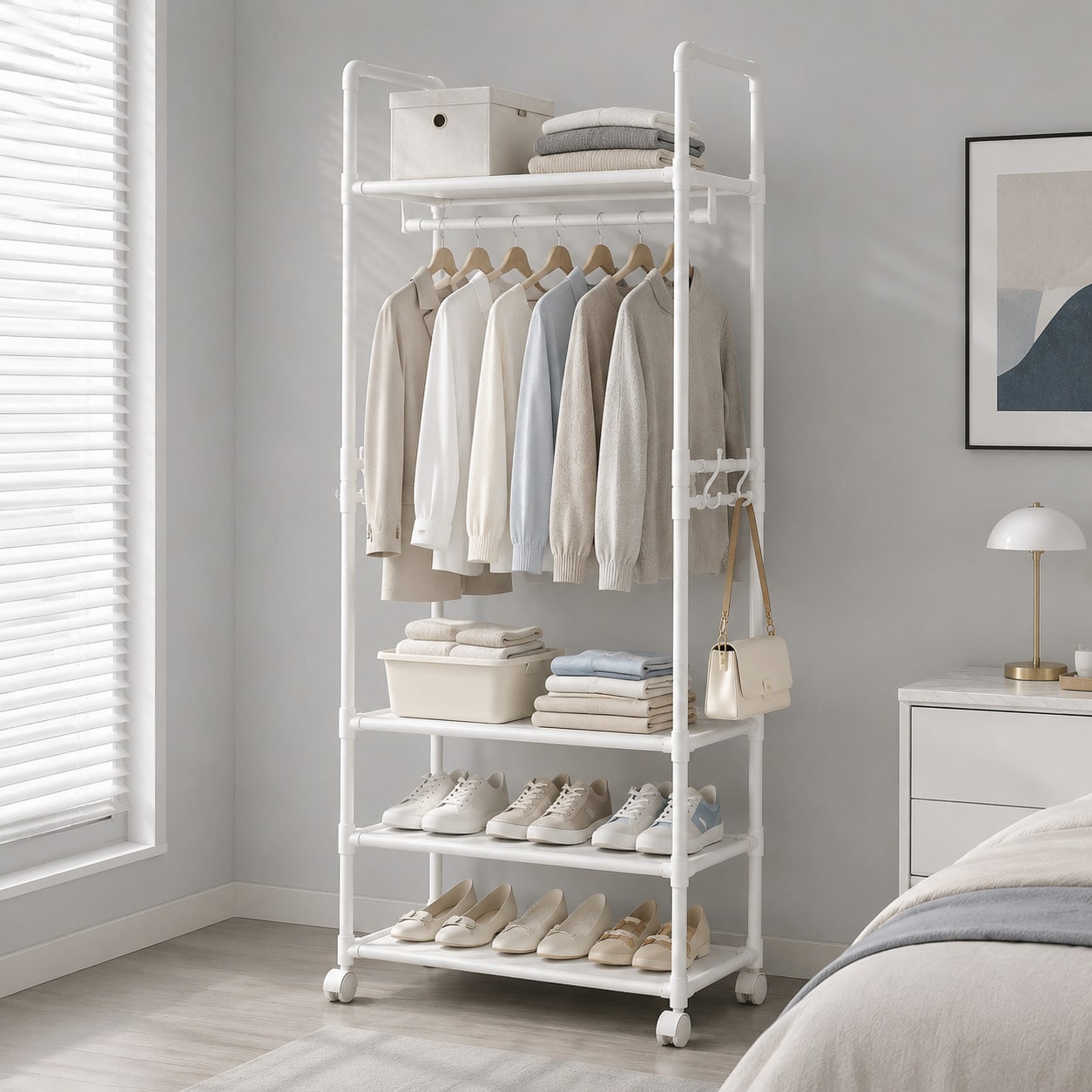 Rolling Clothes Rack With Whee - Fishing Rod Travel recension och pris