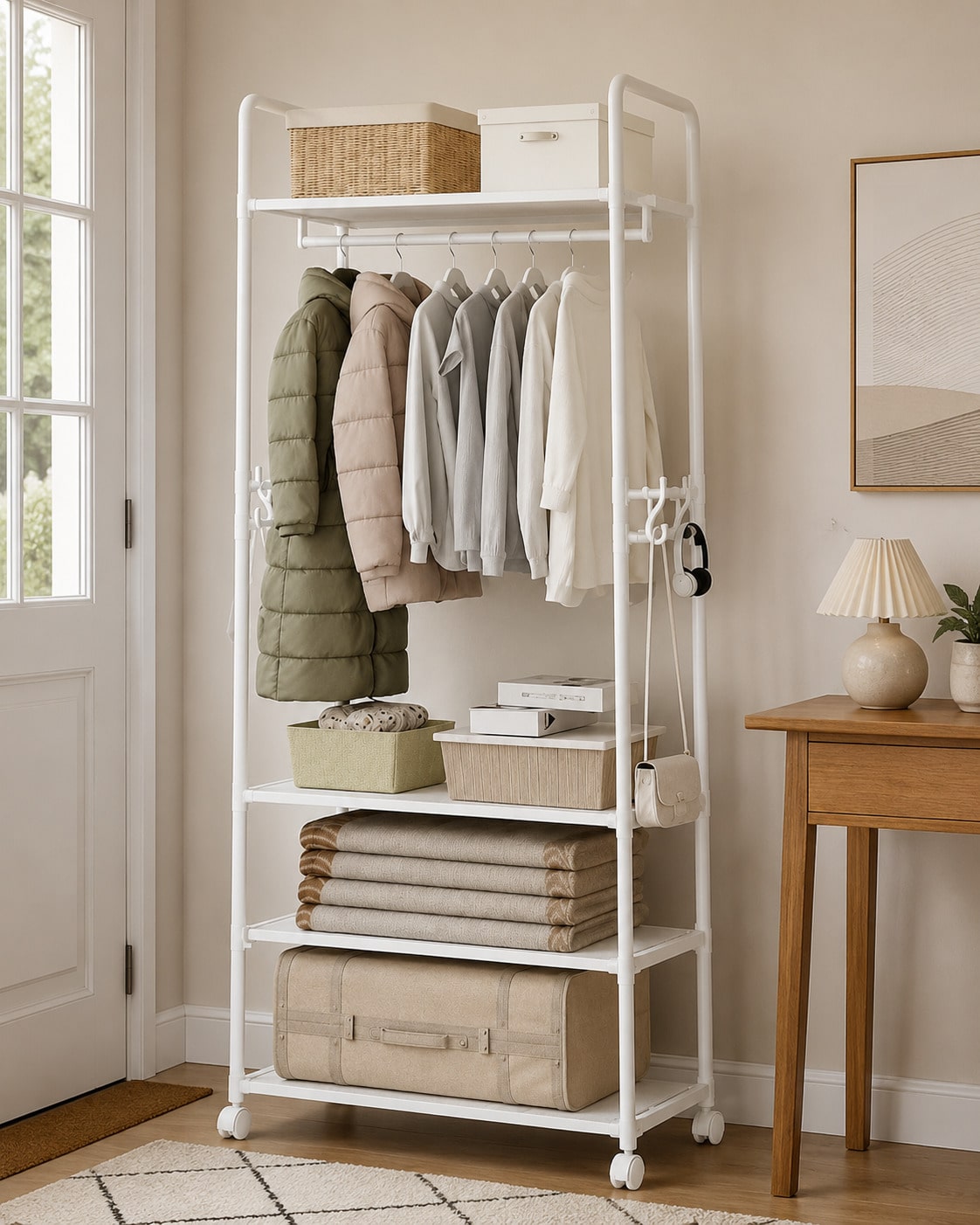 Rolling Clothes Rack With Whee - Fishing Rod Travel recension och pris