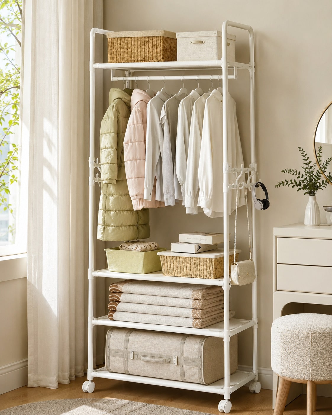 Rolling Clothes Rack With Whee - Fishing Rod Travel recension och pris
